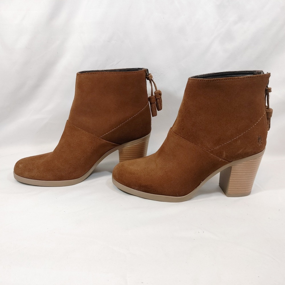 Hush Puppies Brown Suede Ankle Boots; Block Heel Tassel Zip NWOT